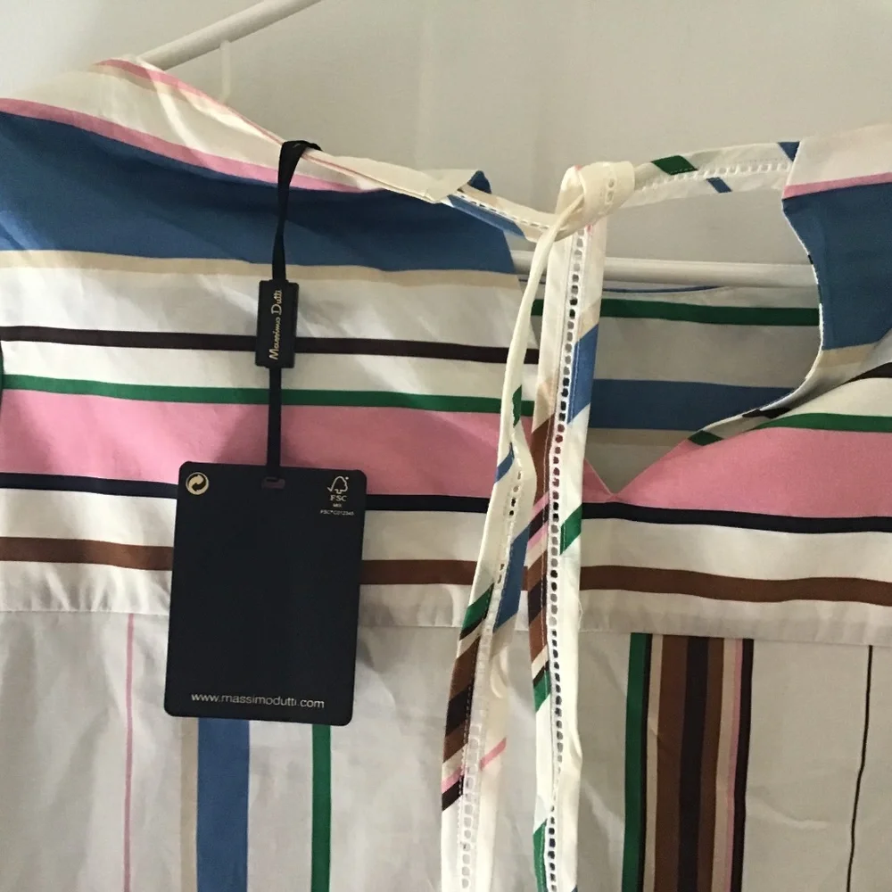 Massimo Dutti Cream Dress with Blue, Pink and Green Stripes NWT